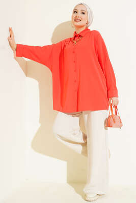 Kolyeli Yarasa Kol Salaş Gömlek Oranj - Gömlek