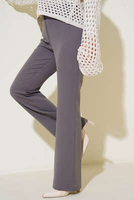 Kopçalı Bol Paça Pantolon Füme - Pantolon