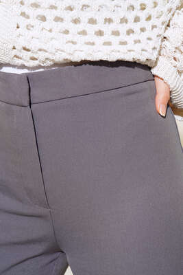 Kopçalı Bol Paça Pantolon Füme - Pantolon