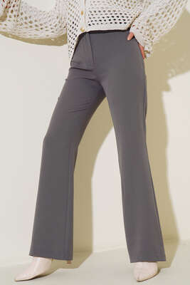 Kopçalı Bol Paça Pantolon Füme - Pantolon