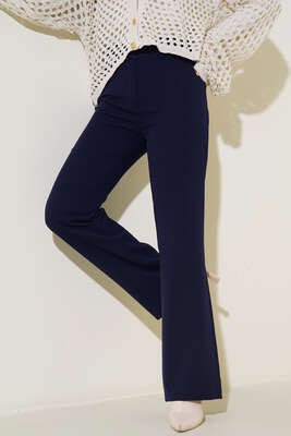 Kopçalı Bol Paça Pantolon Lacivert - MISRA