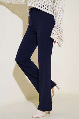 Kopçalı Bol Paça Pantolon Lacivert - Pantolon