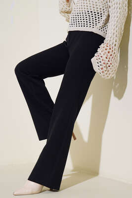 Kopçalı Bol Paça Pantolon Siyah - MISRA