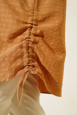 Körüklü Ağaç Kabuğu Büzgülü Gömlek Camel - Gömlek