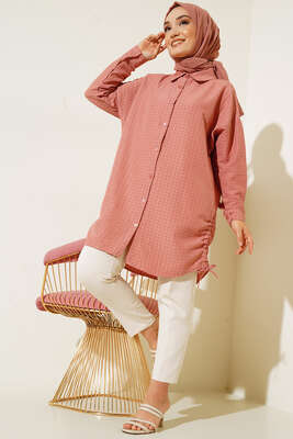 Körüklü Ağaç Kabuğu Büzgülü Gömlek Gül Kurusu - Gömlek