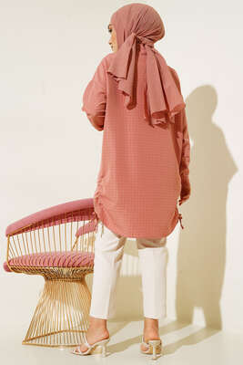 Körüklü Ağaç Kabuğu Büzgülü Gömlek Gül Kurusu - Gömlek