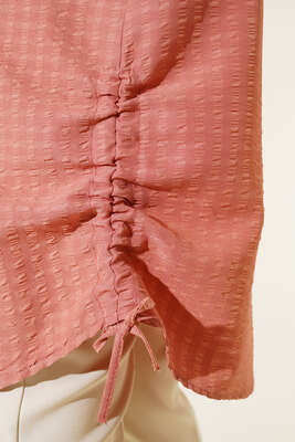 Körüklü Ağaç Kabuğu Büzgülü Gömlek Gül Kurusu - Gömlek