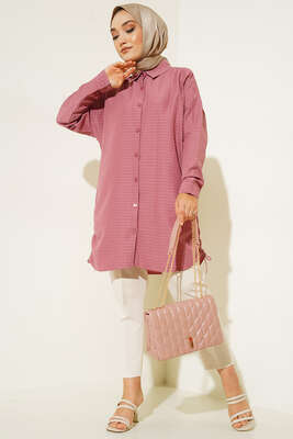 Körüklü Ağaç Kabuğu Büzgülü Gömlek Gül Pembe - Gömlek