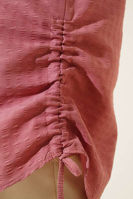 Körüklü Ağaç Kabuğu Büzgülü Gömlek Gül Pembe - Gömlek