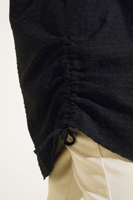 Körüklü Ağaç Kabuğu Büzgülü Gömlek Siyah - Gömlek