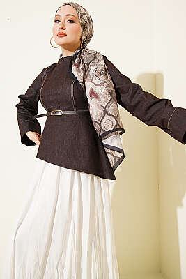 Kot Bluzlu Vual Etekli İkili Takım Kahve - İkili Takım