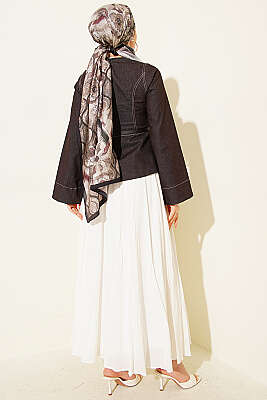 Kot Bluzlu Vual Etekli İkili Takım Kahve - İkili Takım