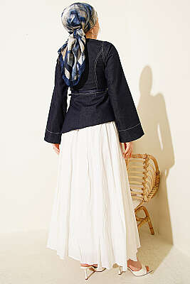 Kot Bluzlu Vual Etekli İkili Takım Lacivert - İkili Takım