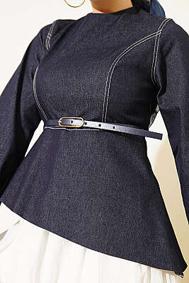 Kot Bluzlu Vual Etekli İkili Takım Lacivert - İkili Takım