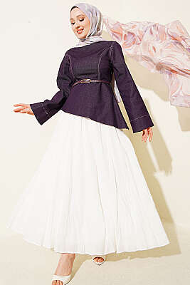 Kot Bluzlu Vual Etekli İkili Takım Mürdüm - HEWES