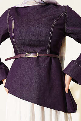 Kot Bluzlu Vual Etekli İkili Takım Mürdüm - İkili Takım