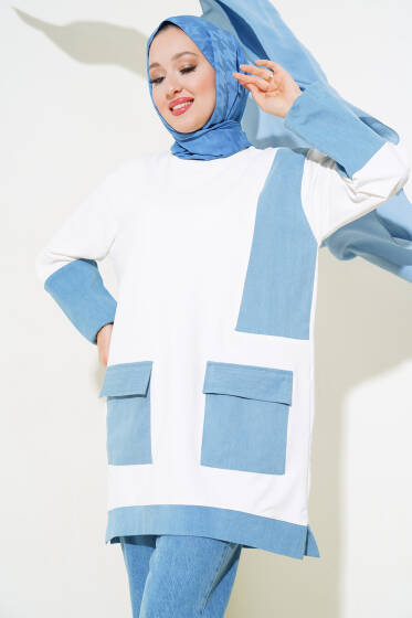 Kot Cep Garnili Tunik Ekru - Tunik