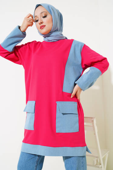 Kot Cep Garnili Tunik Fuşya - Tunik