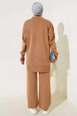 Kot Cepli İncili Triko İkili Takım Latte - Triko İkili Takım