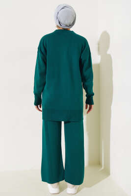 Kot Cepli İncili Triko İkili Takım Zümrüt - Triko İkili Takım