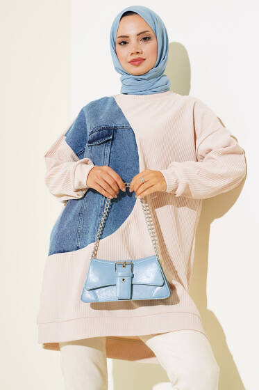 Kot Detaylı Cepli Tunik Latte - Tunik