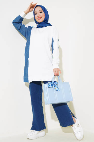 Kot Detaylı Fermuarlı Tunik Ekru - Tunik