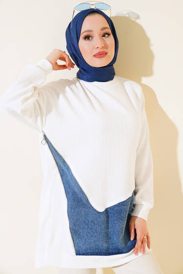 Kot Fermuar Detaylı Tunik Ekru - Tunik