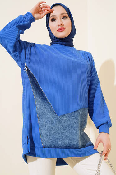 Kot Fermuar Detaylı Tunik Saks - Tunik