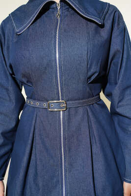 Kot Fermuarlı Pantolon Takım İndigo - İkili Takım