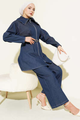 Kot Fermuarlı Pantolon Takım İndigo - MUSTİ