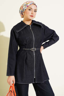 Kot Fermuarlı Pantolon Takım Lacivert - İkili Takım