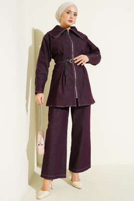 Kot Fermuarlı Pantolon Takım Mürdüm - MUSTİ