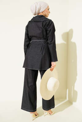 Kot Fermuarlı Pantolon Takım Siyah - İkili Takım