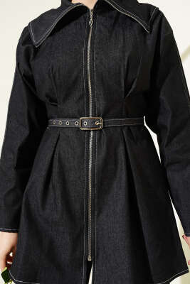 Kot Fermuarlı Pantolon Takım Siyah - İkili Takım