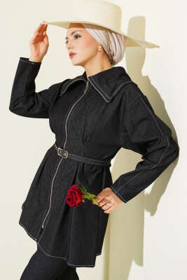 Kot Fermuarlı Pantolon Takım Siyah - MUSTİ