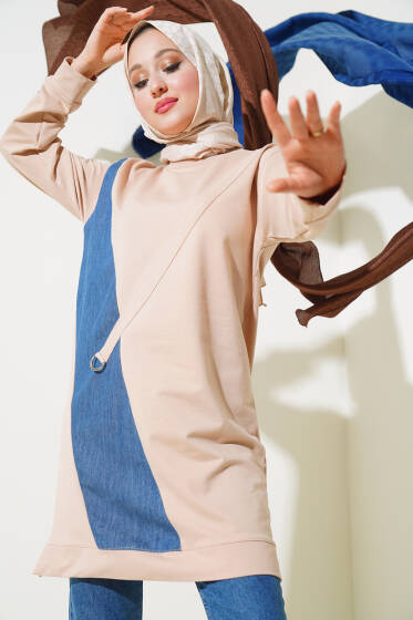 Kot Garni Detaylı Tunik Bej - Tunik