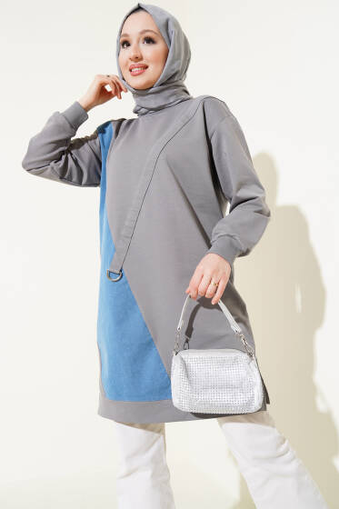 Kot Garni Detaylı Tunik Gri - Tunik