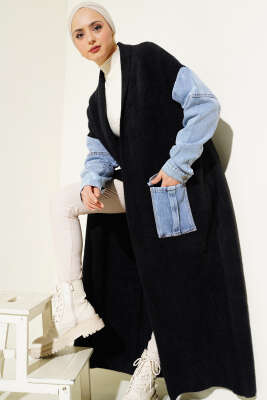 Kot Garnili Angora Uzun Hırka Siyah - NEFİSE