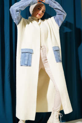 Kot Garnili Angora Uzun Hırka Vanilya - Triko Hırka