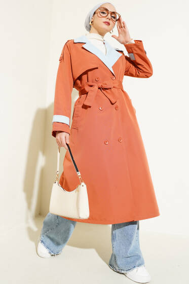 Kot Garnili Apoletli Trençkot Kiremit - Trençkot