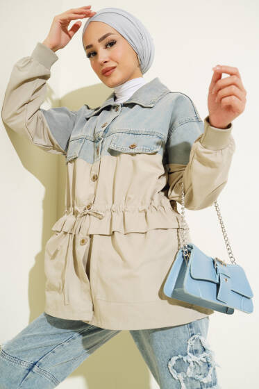 Kot Garnili Bel Tünelli Ceket Taş - Ceket