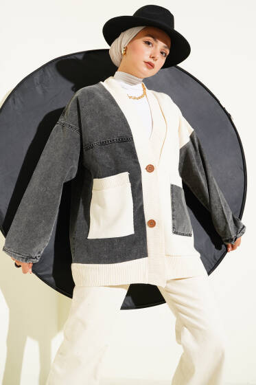 Kot Garnili Cepli Hırka Siyah - Hırka