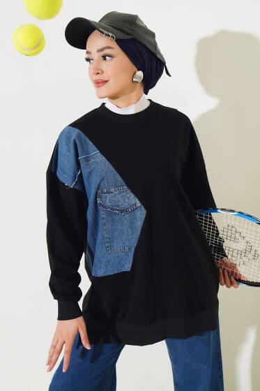 Kot Garnili Cepli Tunik Siyah - Tunik