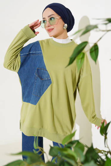 Kot Garnili Cepli Tunik Çağla Yeşili - Tunik