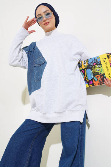 Kot Garnili Cepli Tunik Gri - Tunik