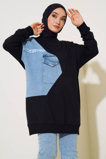 Kot Garnili Cepli Tunik Siyah - Tunik
