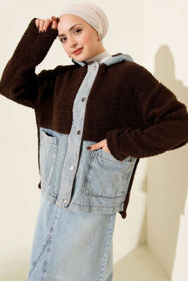 Kot Garnili Çıtçıtlı Peluş Ceket Kahve - TİLLE