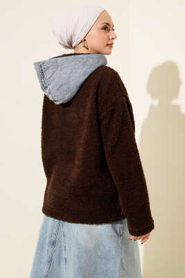 Kot Garnili Çıtçıtlı Peluş Ceket Kahve - Ceket