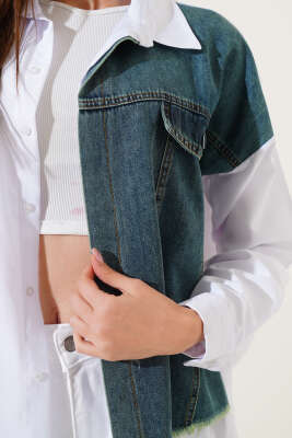 	 Kot Garnili Gömlek Yeşil Tint - Kadın Giyim Modelleri