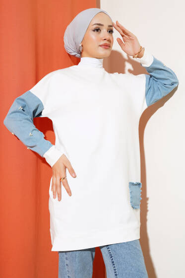 Kot Garnili İncili Tunik Ekru - Tunik
